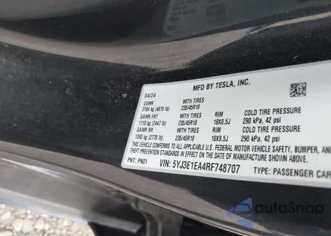2024 Tesla Model 3 Long Range Dual Motor All-Wheel Drive/Rear-Wheel Drive from USA, damaged, VIN 5YJ3E1EA4RF748707